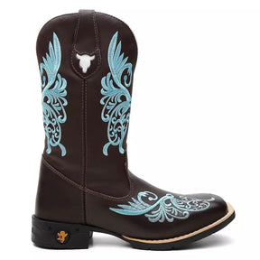 Bota Texana Feminina "Floral Azul" - Esporatto